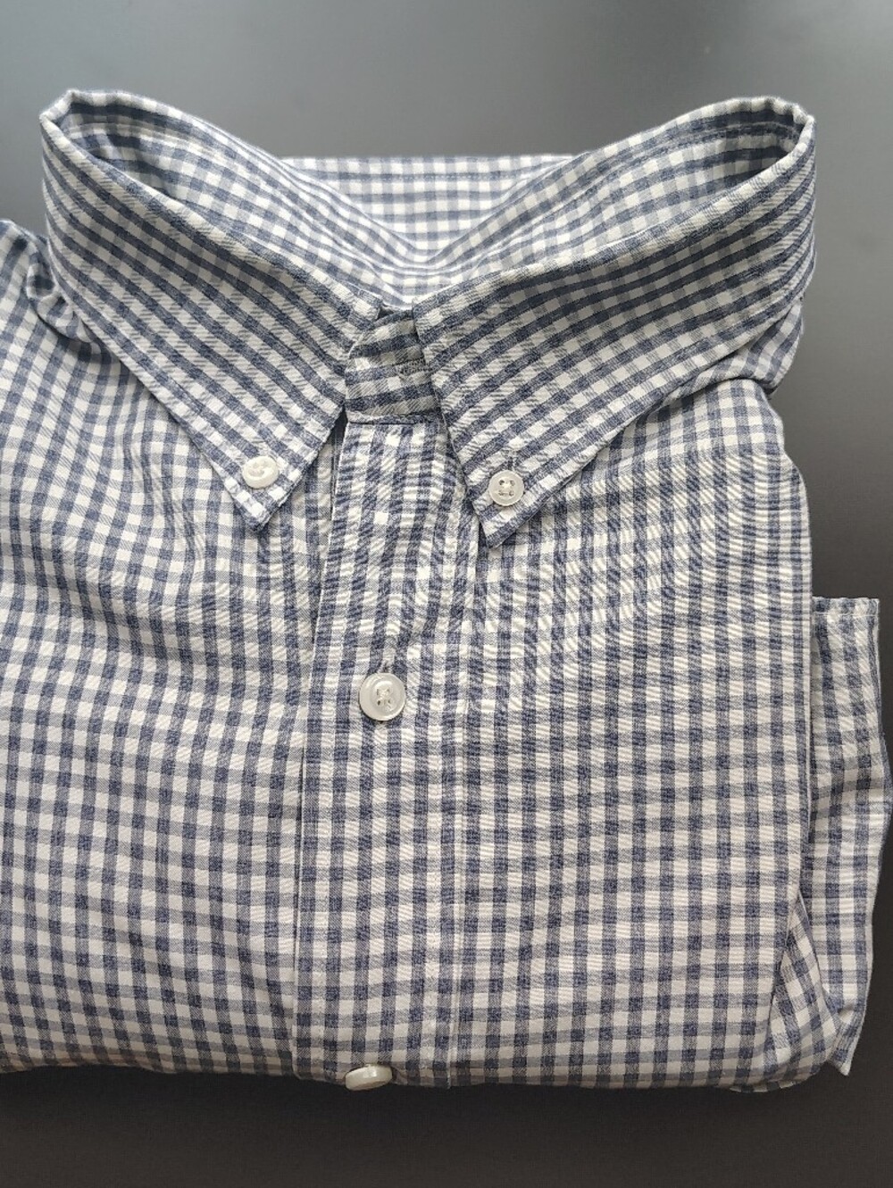 Roundtree & Yorke Navy and White Gingham Button-Down Shirt XXL